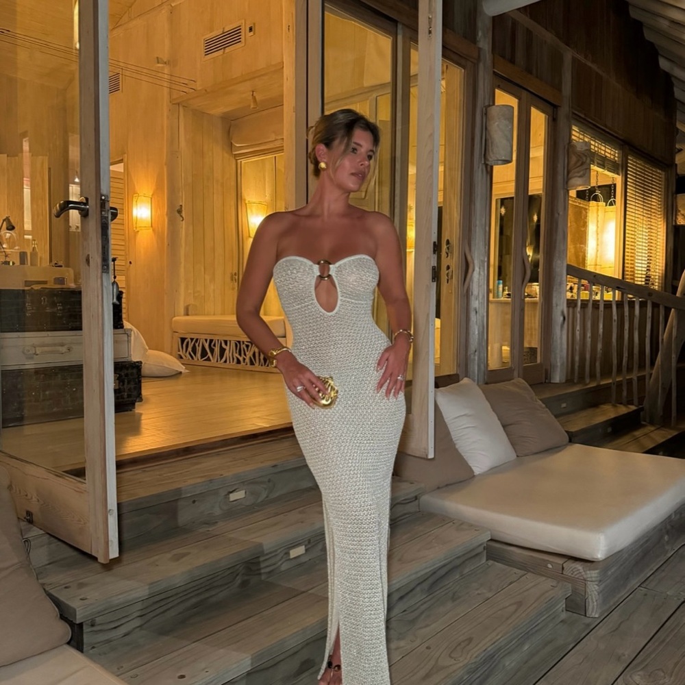 MONDAY SWIMWEAR Montego Bandeau Dress - Ivory Lurex Lace Crochet Petite / XS - Picture 3 of 16
